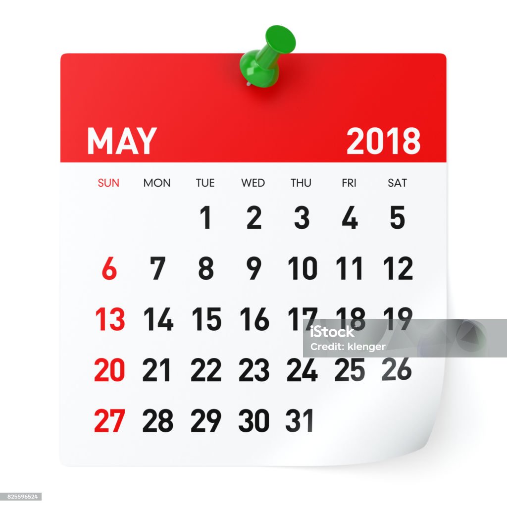 May 2018 - Calendar May 2018 - Calendar. Isolated on White Background. 3D Illustration Calendar Stock Photo