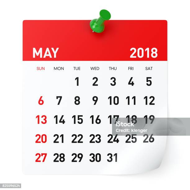 May 2018 Calendar Stock Photo - Download Image Now - Calendar, 2018, Calendar Date