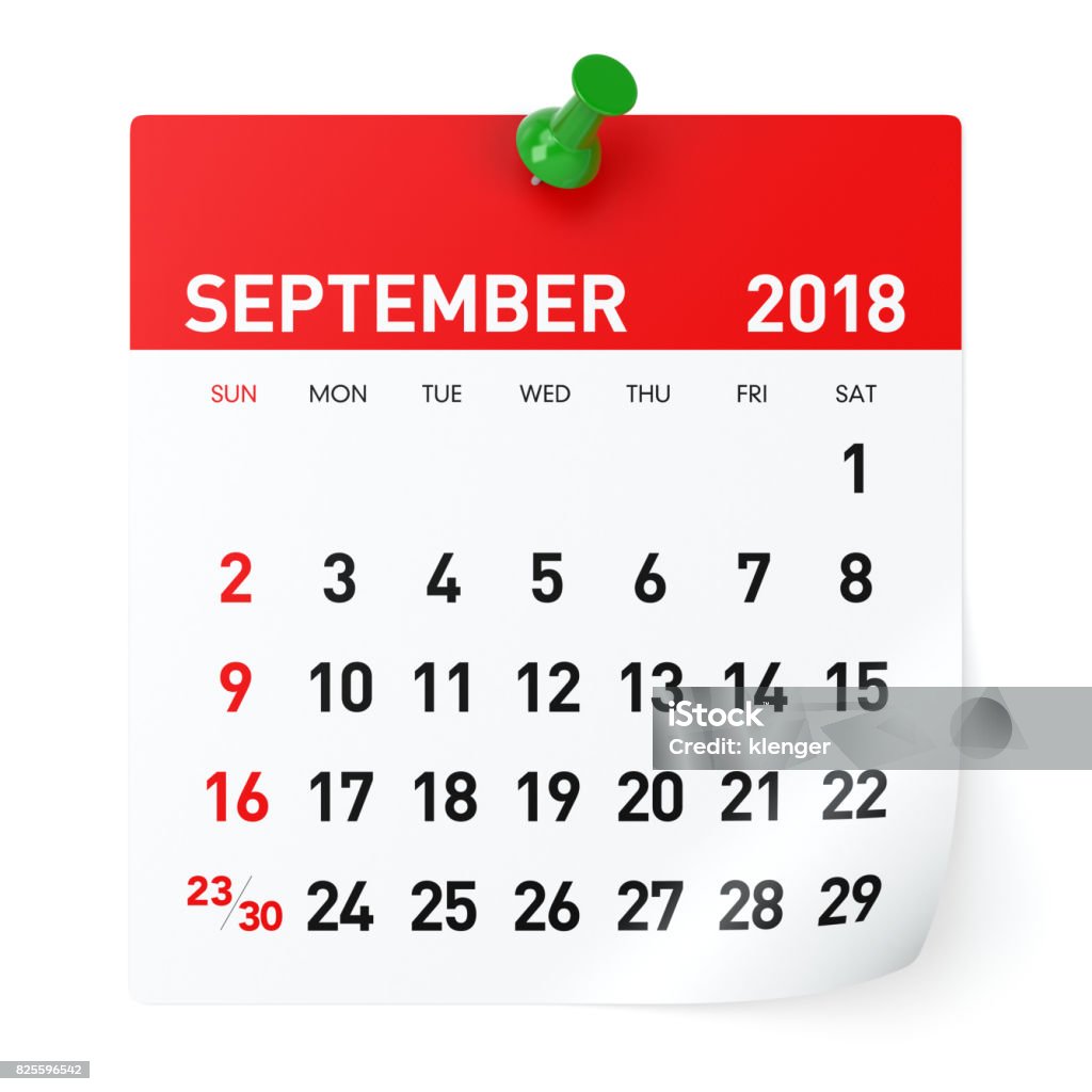 September 2018 Kalender Foto Stok - Unduh Gambar Sekarang - Kalender -  Instrumen Waktu, September, Amerika Serikat - Amerika Utara - Istock