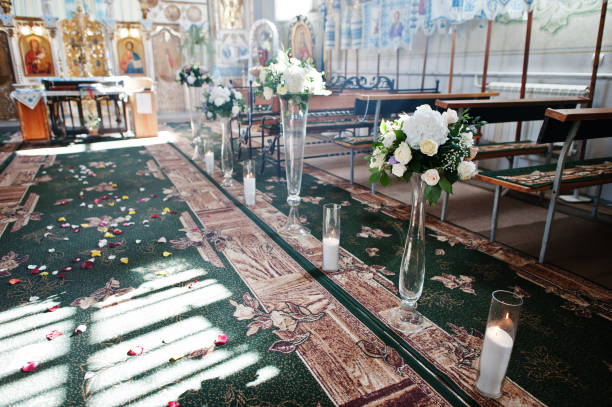 istock Lovely church decorated for the wedding ceremony. 825604704