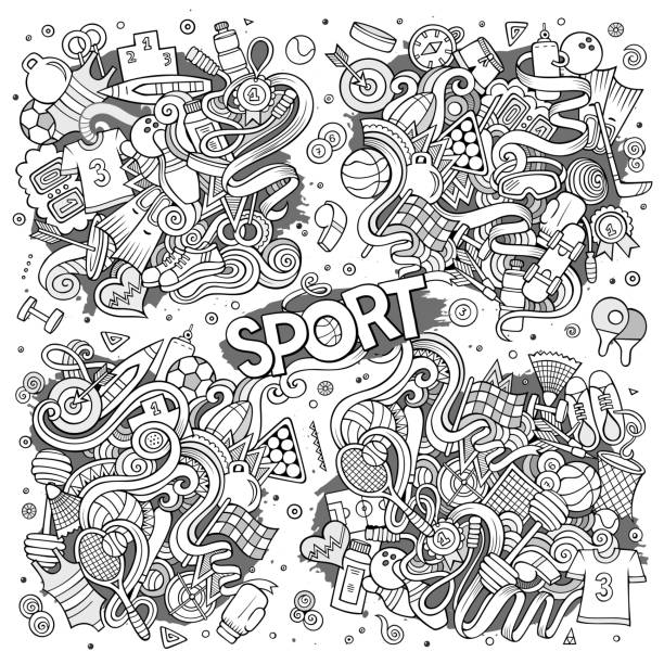 illustrations, cliparts, dessins animés et icônes de doodle bande dessinée série de dessins de sport - archery target sport sport computer icon