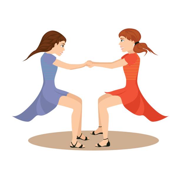  Ilustración de Dos Chicas Lindas De Hidromasaje Redondo Baile Cogidos De La Mano y más Vectores Libres de Derechos de Adolescente