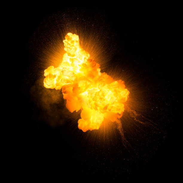 istock Realistic fiery explosion over a black background 825620692