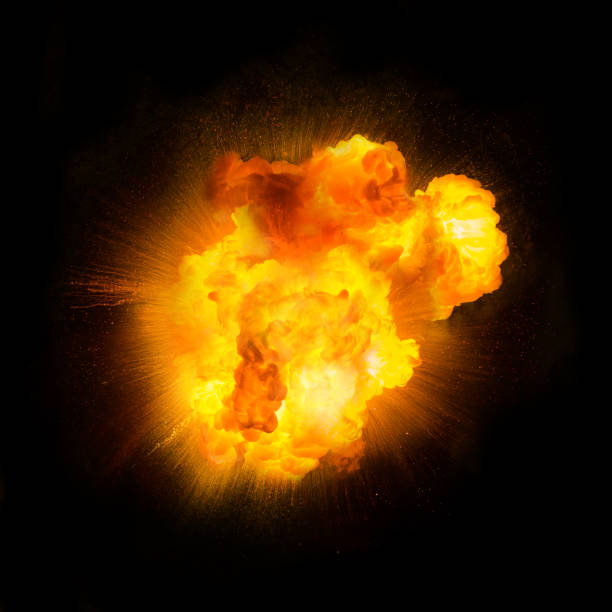 istock Realistic fiery explosion over a black background 825620854