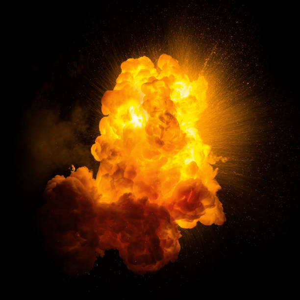 Realistic fiery explosion over a black background