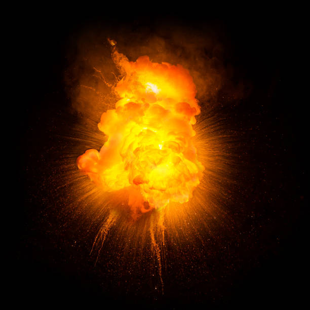 istock Realistic fiery explosion over a black background 825621024
