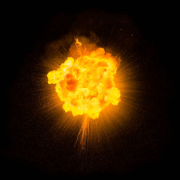 istock Realistic fiery explosion over a black background 825623438