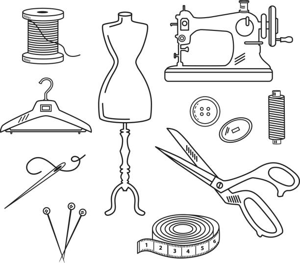 ilustrações de stock, clip art, desenhos animados e ícones de tailoring set vector illustration in linear style - thread tailor art sewing