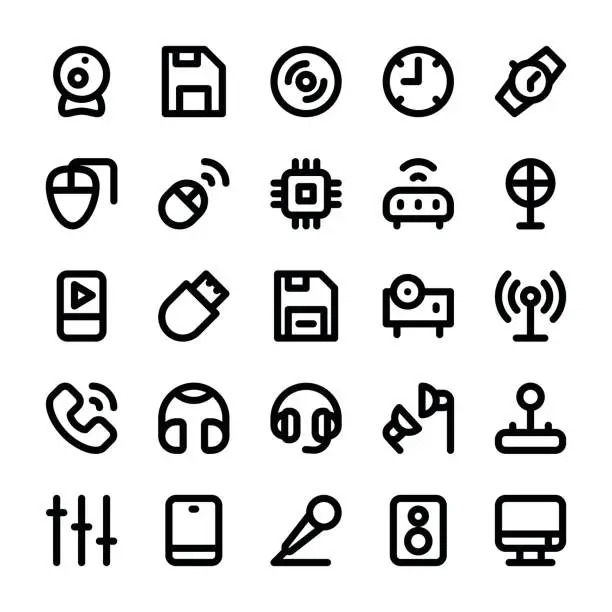 Vector illustration of Electronics, Gadgets and Gaming Line Icons 1