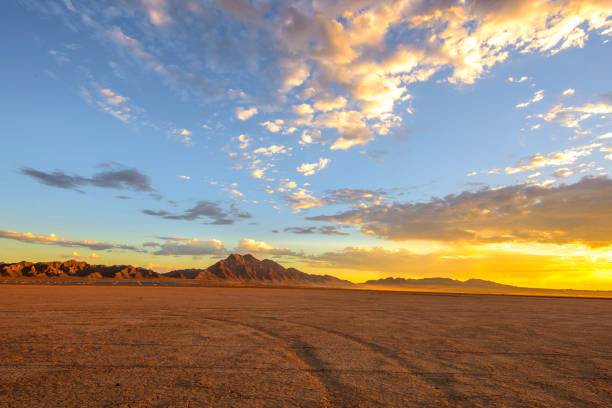 istock Desert Lake Cracked Mud with morning light 825627632