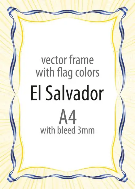 Vector illustration of Frame and border of ribbon with the colors of the El_Salvador flag