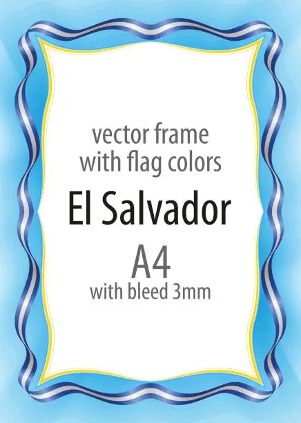 Vector illustration of Frame and border of ribbon with the colors of the El_Salvador flag