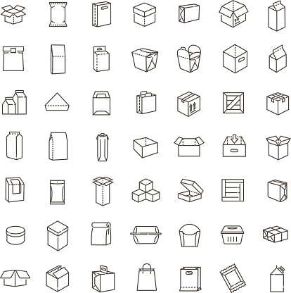 Simple Set of Box Related Vector Line Icons. Contains such Icons as Open Box, Package Return, Wooden Crate