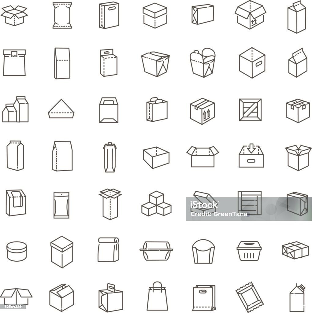 Vector package types icon set in thin line style Simple Set of Box Related Vector Line Icons. Contains such Icons as Open Box, Package Return, Wooden Crate Icon Symbol stock vector