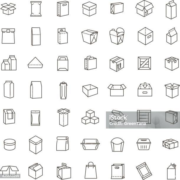 Vector Package Types Icon Set In Thin Line Style Stock Illustration - Download Image Now - Icon Symbol, Box - Container, Food