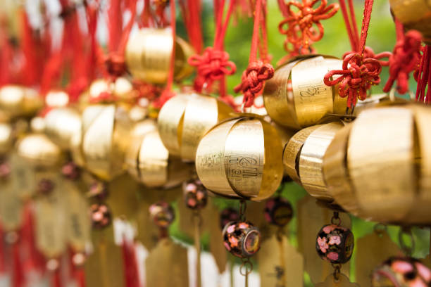 istock Golden amulets at Buddhist temple in Hong Kong 825644152