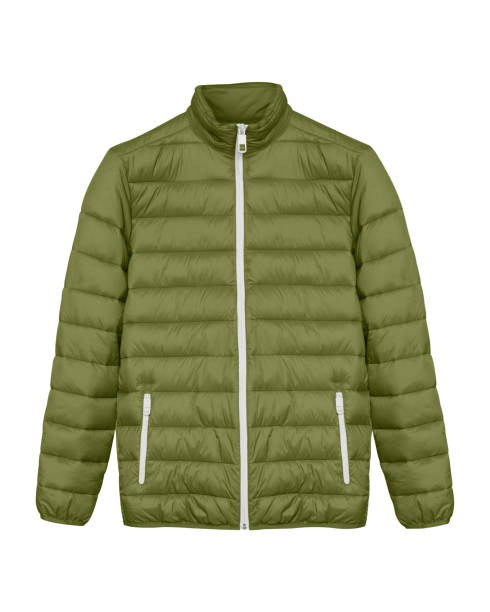 istock Khaki men sport ski winter down jacket isolated white 825652308