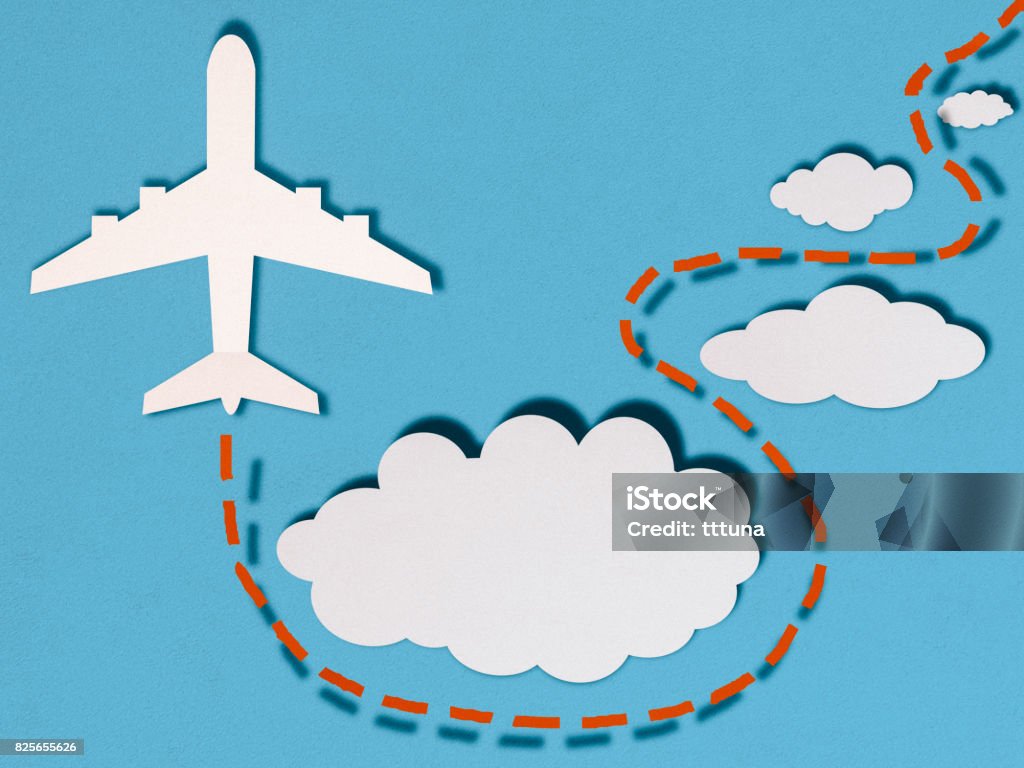 Airplane In Clouds Paper Cutting Style Stock Photo - Download Image Now -  Airplane, Cartoon, Journey - iStock