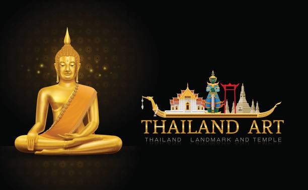 thailand-kunst buddha statue wahrzeichen und muster - buddha image stock-grafiken, -clipart, -cartoons und -symbole