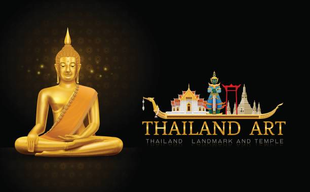 태국 아트 부처님 동상 랜드마크 및 패턴 - thailand thai culture travel buddha stock illustrations