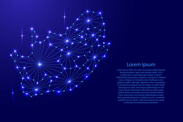 illustrazioni stock, clip art, cartoni animati e icone di tendenza di mappa sudafricana di linee poligonali a mosaico rete, raggi e stelle spaziali di illustrazione vettoriale. - pretoria