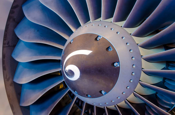istock Aircraft engine close up. Blades, fan industry construction 825658664