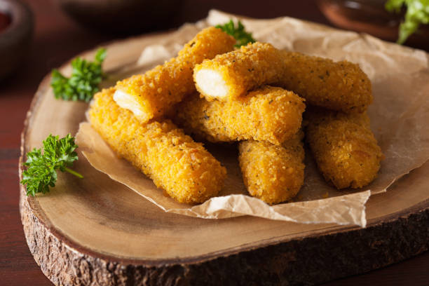 mozzarella cheese sticks with ketchup - portion cheese baguette bread imagens e fotografias de stock