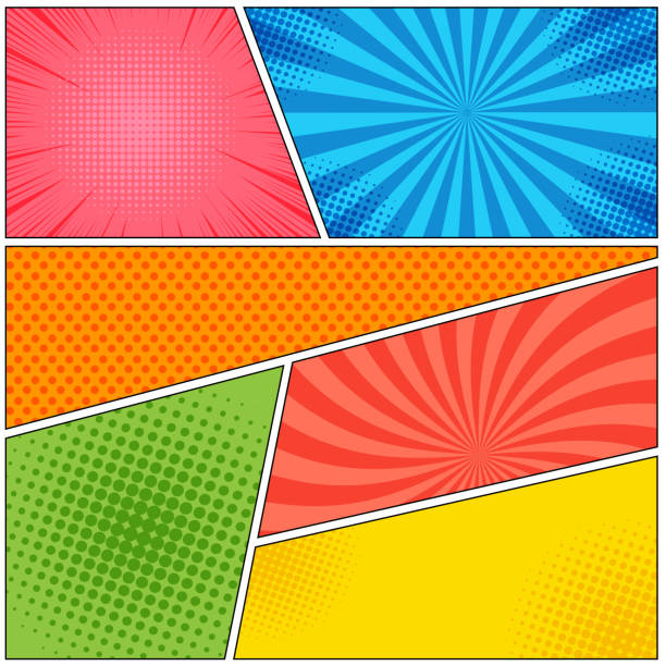 Comic book page colorful abstract template Comic book page colorful abstract template with bright frames and different funny effects. Vector illustration comic book page layout stock illustrations