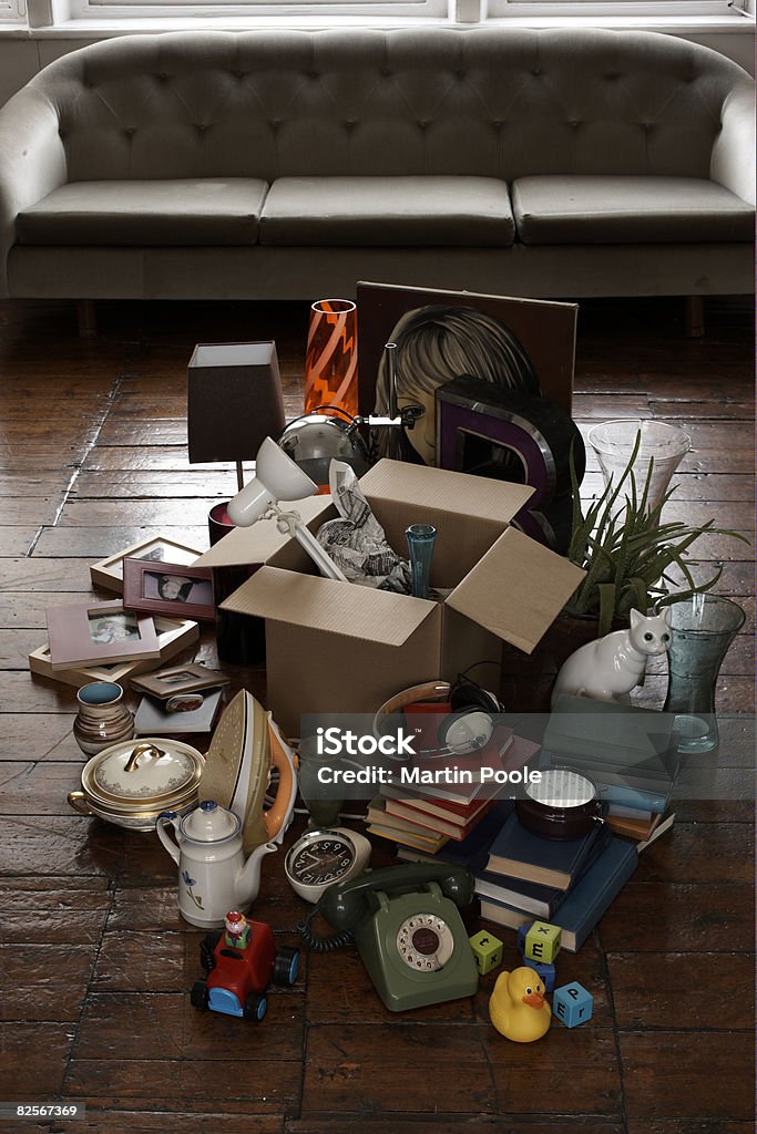 random objects on living room floor  Collection Stock Photo