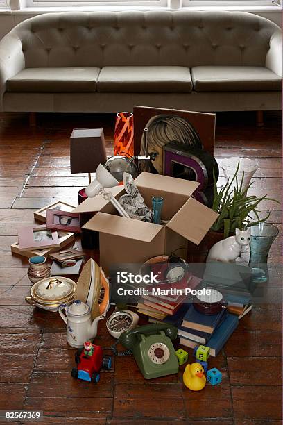 Random Objects On Living Room Floor Stock Photo - Download Image Now - Collection, Knick Knack, Home Interior