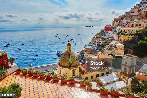 Positano Mediterranean Village On Amalfi Coast Italy Stock Photo - Download Image Now