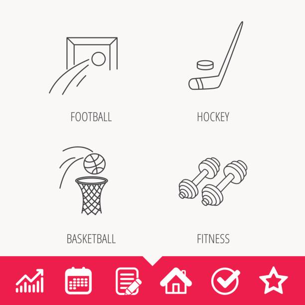 fußball und eishockey und fitness-sport-icons. - eishockey grafiken stock-grafiken, -clipart, -cartoons und -symbole
