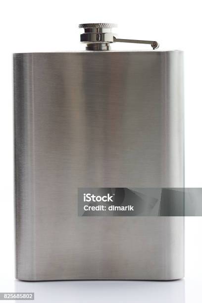 One Metal Flask Stock Photo - Download Image Now - Addiction, Alcohol - Drink, Aluminum