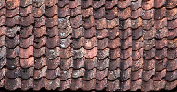 istock old grunge mossy Tile roof texture 825691342