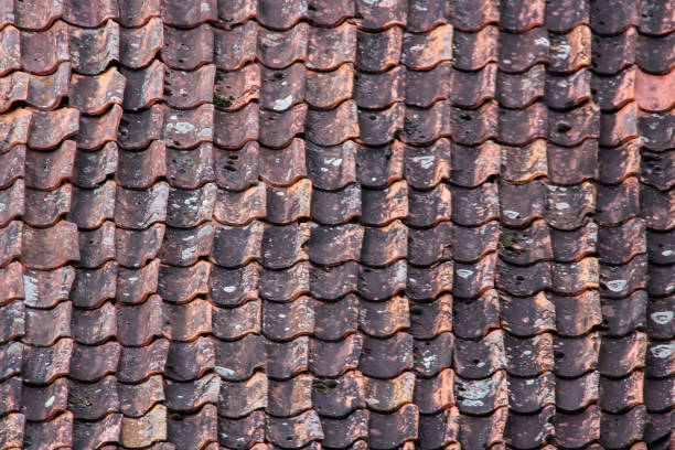istock old grunge mossy Tile roof texture 825691352