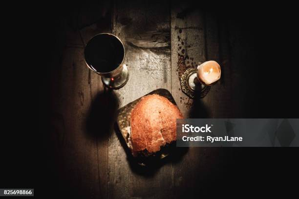 Bread And Wine Communion Sacraments Stock Photo - Download Image Now - Communion, Last Supper, Bread