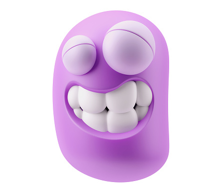 Big Smile Funny Emoticon Character Face Expression. 3d Rendering.