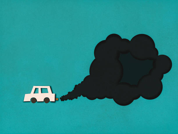 Exhaust smoke, air pollution, paper cutting style stock photo