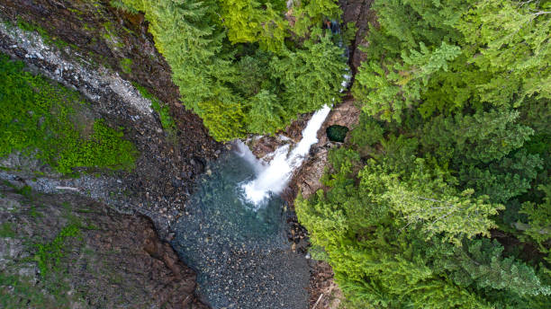 滝太平洋岸北西部ワシントン州カスケード山脈のドローン ビュー - north cascades national park aerial view washington state usa ストックフォトと画像