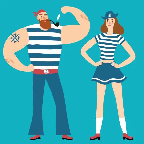 Vector illustration of Pair of pirates man and woman