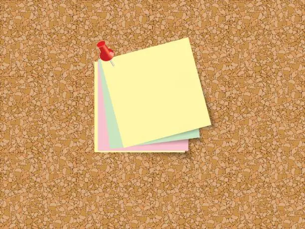 Vector illustration of Cork board  with sheets of paper for notes