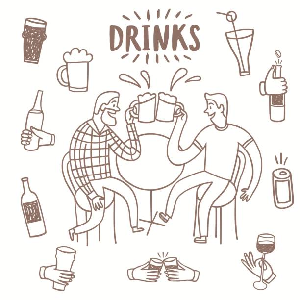 ilustrações de stock, clip art, desenhos animados e ícones de doodle friends drinking beer set. - friends drink