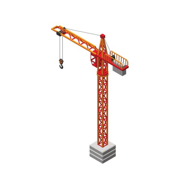 Tower crane. Isolated on white background. 3D Vector illustration. Tower crane. Isolated on white background. 3D Vector illustration. Isometric view. tower crane stock illustrations