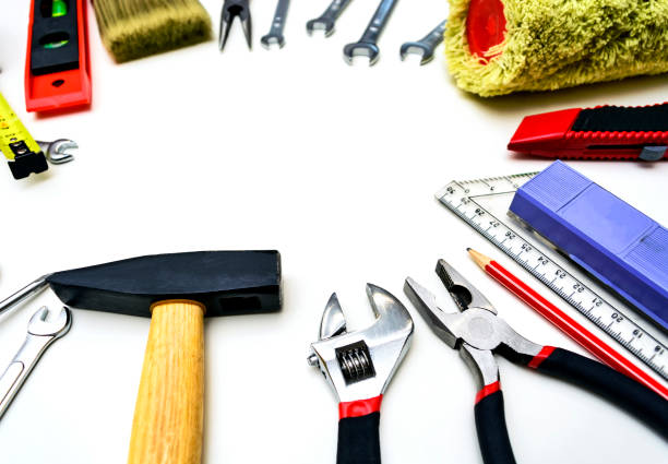 istock Tools for repairing top view on white background 825715460