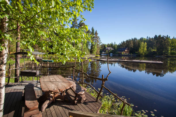 istock Picnic area by the lake in Karelia 825721042
