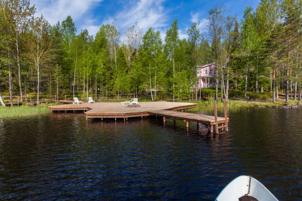 istock Wooden bathing bridges in the lake 825722082