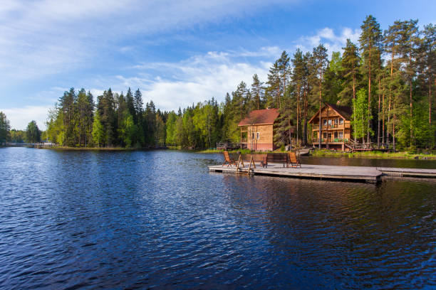 istock Wooden bathing bridges in the lake 825722182