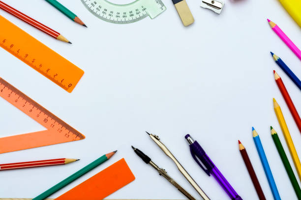 istock Top view of school supplies 825722298