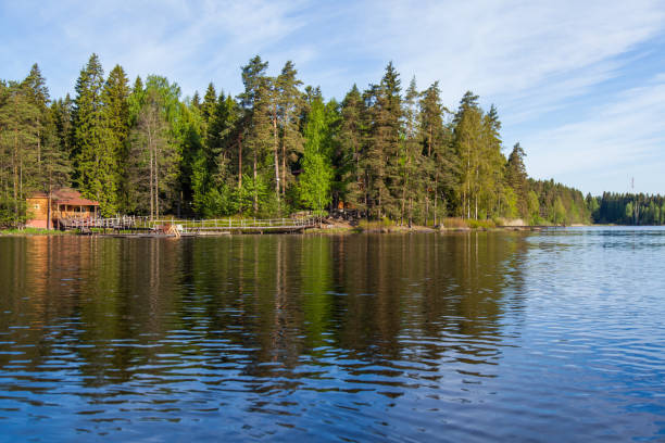 istock Wooden bathing bridges in the lake 825722370