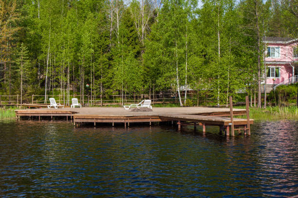 istock Wooden bathing bridges in the lake 825722464